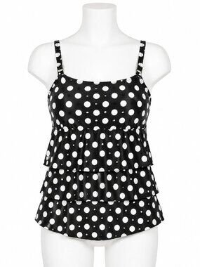 Cacique Black & White Polka Dot Tankini – Size 14